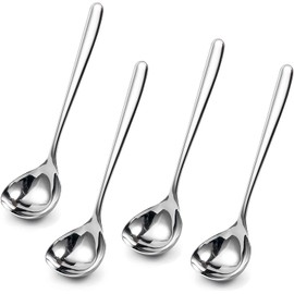 Comicfs 4 Pack Small Ladle Sauce Ladle SUS 304 Stainless Steel Small Serving Ladle Gravy Soup Spoon Ladle 8-Inch (Silver)