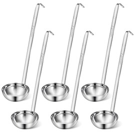 6 Pcs Stainless Steel Ladle Soup Handle Ladle with Long Hooked Handles Metal Kitchen Soup Ladles Spoon Cooking Utensil for Serving, Cooking, Stirring, Portioning Kitchen Restaurant Accessories(6 oz)