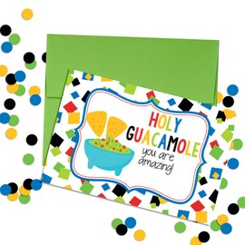 Holy Guacamole You're Amazing Good Work Pun Single (1) All Occasion Blank Greeting Card To Send To Friends & Family, 4"x 6" (when folded) Fill In Congratulations Note Card by AmandaCreation