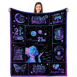 Hudodmn 21st Birthday Gifts for Her, 21 Year Old Birthday Gifts for Her, Gifts for 21st Birthday Female, Cool 21st Birthday Gifts for Women, 21st Birthday Decorations for Her Throw Blanket 60"X50"