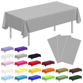 CC-SLZP 3 Pack Premium Plastic Tablecloth, 54 x 108 inch Disposable Tablecloths Rectangle Leakproof for Parties, Picnic, Camping, Birthday, Weeding (Silver Grey, Rectangle (3 Pack))