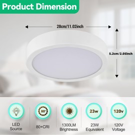 WISBEAM Smart 11" Modern LED Ceiling Light, White Flush Mount Ceiling with 5CCT 2700K-5000K, Dimmable LED Light Fixtures Ceiling Mount for Kitchen Bathroom Bedroom Hallway, 2 Packs