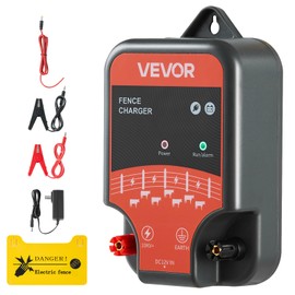 VEVOR Electric Fence Charger, 10kV 2J, AC DC Electric Fence Energizer with LED Indicator, 1.86 Miles Range, Powerful Plug-in Fences Charger, Prevents Wild Animals Intrusion for Livestock Poultry