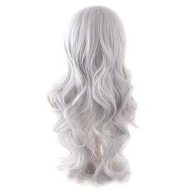 MapofBeauty MapofBeauty 24 Inch/60 cm Charming Synthetic Fiber Long Wavy Women Party Wig (Silver Grey)