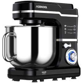Acekool Stand Mixer 660W 10-Speed 7.5 Qt Tilt-Head Food Mixers, Kitchen Electric Mixer with Stainless Steel Bowl,Dough Hook,Whisk, Beater, Splash Guard, Black, Large, MK-5101