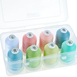 New brothread - 18 Options - Multi-Purpose 100% Mercerized Cotton Thread 50S/3 600M Each Spool for Quilting, Serger, Sewing and Embroidery - 8xSummer Loft(Pastel Color) with Clear Plastic Storage Box