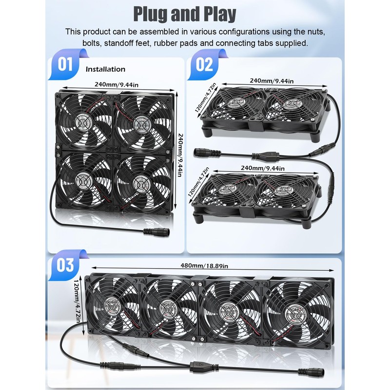 WDERAIR 4 x 120mm Server Rack Mount Fan 12V with