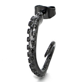 Retro Style Black Octopus Tentacle Claw Tail Half Hoop Stud Earrings for Man Women, Stainless Steel