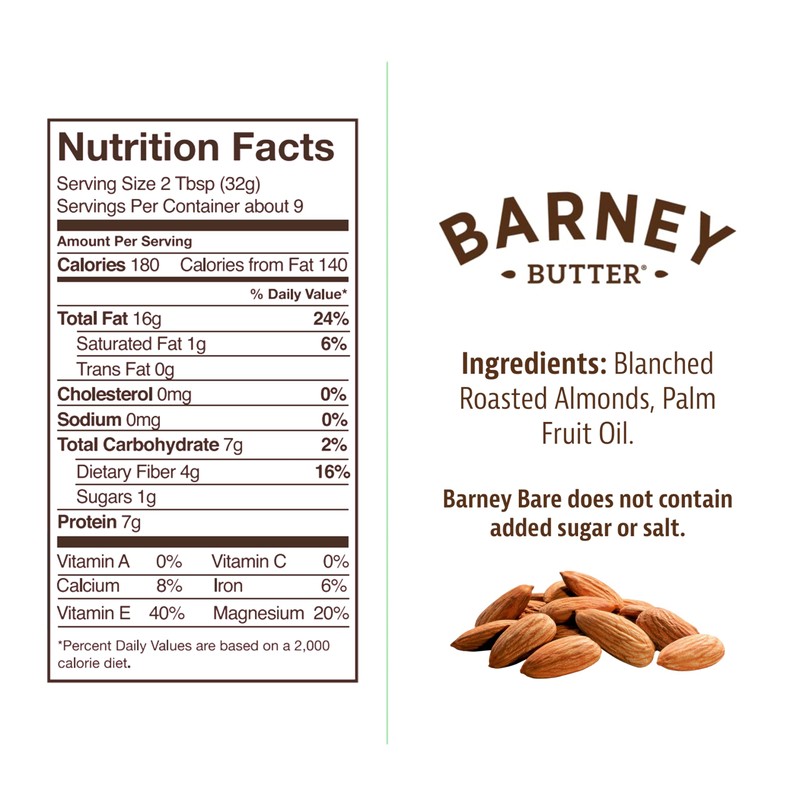 Barney Butter Almond Butter, Bare Smooth, 10 Ounce Jar, No