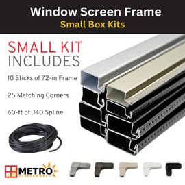 Metro Screenworks Small Window Screen Frame Kit - White, 5/16 in x 3/4 in - Window Screen Frame Replacement with 10 Sticks 72 in, 25 Square Corners, 60 ft of .140 Spline - Bulk Kit