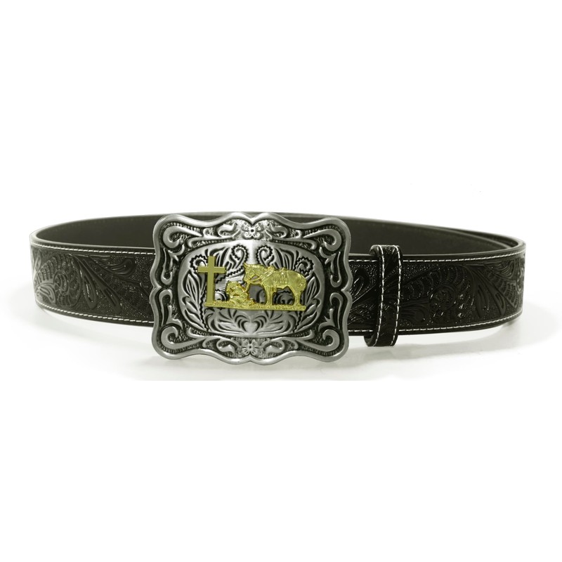 Moranse Belt Buckle With Religion Cross Cowboy Kneeling Prayer And