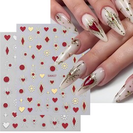 2 Sheets Stars and Moon Nail Stickers 3D Self Adhesive Nail Art Stickers Heart Design Beautiful Nail Decals Nail Decoration Accessories for DIY Nail Art Manicure Stickers para uñas for Nail Design