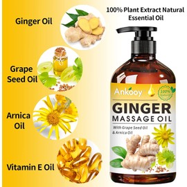 3 Pack Ginger Massage Oil with Arnica Oil,Vitamin E Oil and Grape Seed Oil,Ginger Oil for Lymphatic Drainage,100% Natural Ginger Essential Oil for Warming and Relaxing