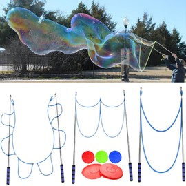 heizi Giant Bubble Sticks, 4 Pieces, 3 Types of Ropes, Large Bubble Machine (Blue with Exclusive Bucket)