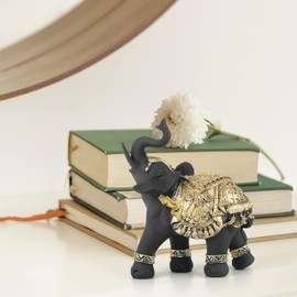 TRANSGOOD Lucky Elephant Statue Figurine Feng Shui Elephant Decoration for Home 5.5 Inch Small Home Decoration Wealth Elephant Feng Shui Decor(Black)