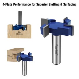 Konvixon 4 Flute CNC Spoilboard Surfacing Router Bit, 1/2 inch Shank, 2-Inch Cut Diameter & 1/2-Inch Cut Length, Slab Flattening Router Bit Planing Bit Wood Milling Cutter Planer Woodworking Tool