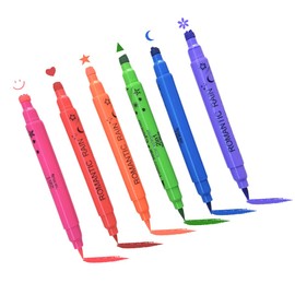 Set 6 Delineadores Doble Punta Sello de Figuras Carita Corazon Estrella Luna Triangulo Flor Colores Matte Maquillaje Punta Fina Larga Duracion a Prueba de Agua