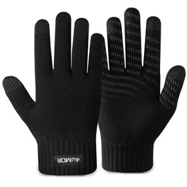 4UMOR Winter Gloves, Touch Screen Gloves, Knitted Finger Gloves, Warm and Windproof Sports Gloves for Skiing, Cycling, Made of 15% Wool And 85% Polyester, Suitable for Men and Women. - black, size: s