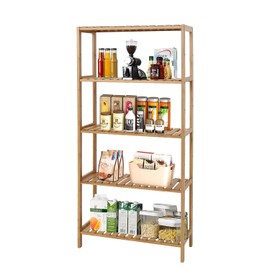 Bamboo Shelf Bathroom 5-Tier Storage Shelves Free Standing Rack Multifunctional Shelving Unit for Bedroom Kitchen Living Room