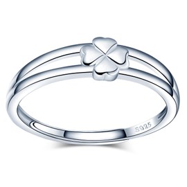 MICMIF Clover Leaf Ring 925 Silver for Women Girls Adjustable Ring Women's 925 Sterling Silver Clover Lucky Ring Band Ring Stacking Ring Jewellery Gift for Wife Girlfriend Mother, Silver, No Gemstone