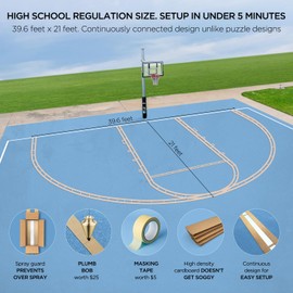 Basketball Court Marking Kit Basketball Court Stencil Kit for Concrete Driveway to Paint Basketball Court Lines Half Court High School Regulation Size 39.6' x 21'
