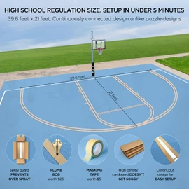 Basketball Court Marking Kit Floor Stencil for Concrete Driveway Backyard | High School Regulation Half Court Floor Painting for Outdoor DIY Kit Includes Stencils Plumb Bob Masking Tape and Spray Guard