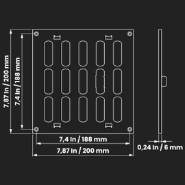 Repa Market 8" x 8" Inch (Outer Dimensions) Black Adjustable Air Vent Cover - Indoor Outdoor Metal Grille - Heating, Cooling, Ventilation for Home, Garage, Shed - Open and Close Register (7.87 x 7.87)