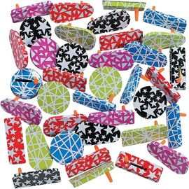 Fun Express Bulk Metal Noise Makers and Clackers, Great for Noise Makers during New Years, Sporting Events or Gragers for Purim, 50 Pieces, Assorted Sizes, Shapes and Bright Colors