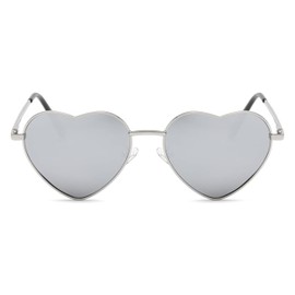 QVKUUT Vintage Heart Sunglasses Women's Polarised Festival Heart Shape Sunglasses, Silver/silver reflective