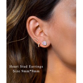 Earrings for Women, Cubic Zirconia Heart Stud Earrings Dainty Hypoallergenic Heart Studs│Sweet Love Heart Earrings Jewellery for Christmas Anniversary│Sparkling Earrings for Brides Bridesmaids