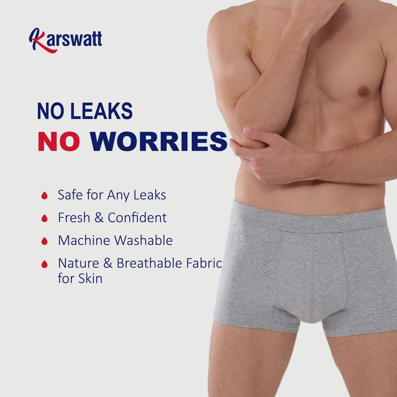 KARSWATT Washable Absorbency Urinary Incontinence Underwear for Men, Leak Proof