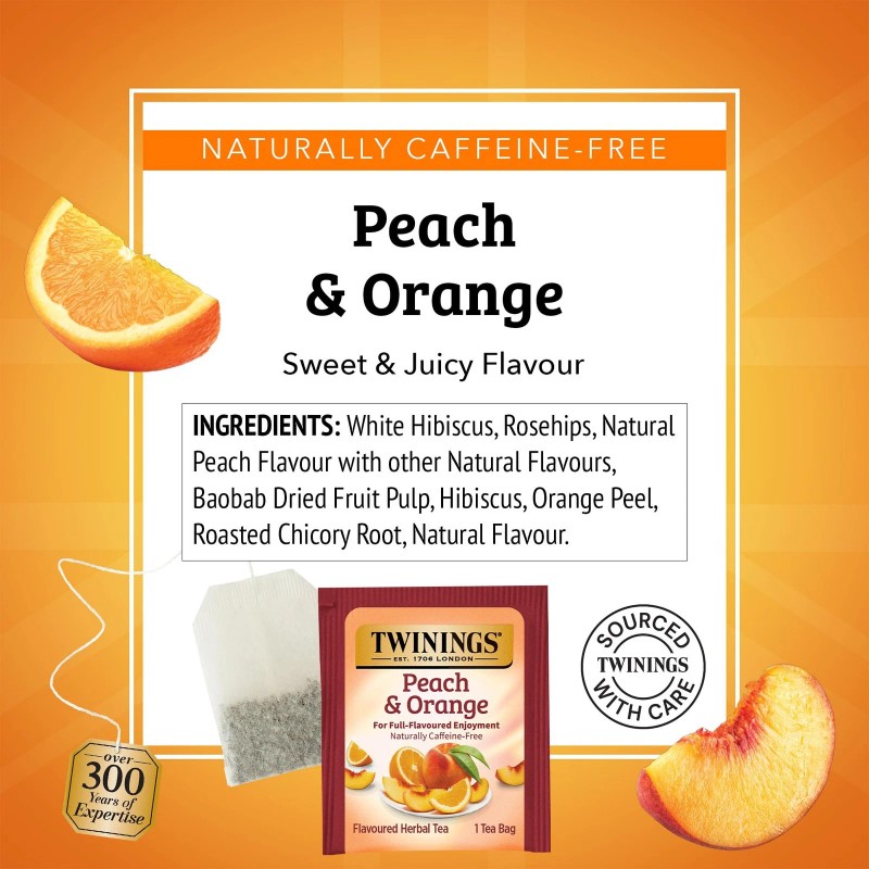 Twinings Peach Orange Herbal Tea Bags 20 Count Caffeine Free