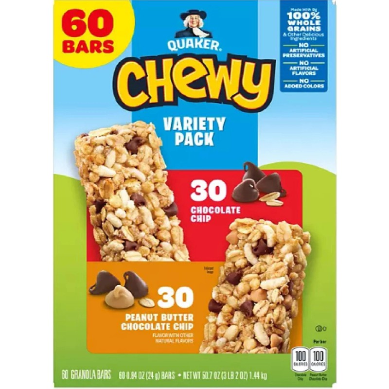 Quaker Chewy Granola Bar, Variety Pack, 60 ct.