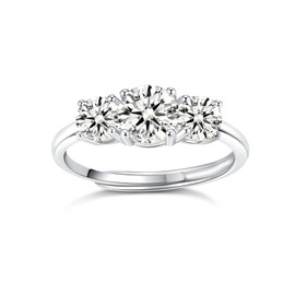 LibreLumos Adjustable Moissanite Engagement Ring, 3-stone Wedding Band for Women 925 Sterling Silver Round Cut lab Created Diamond Anniversary Promise Rings for Her Christmas Gift