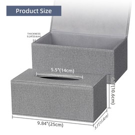 ArcaGuru Tissue Box Cover, Leather Tissue Box Holder, Stylish Tissue Box Holder with Magnetic Bottom, Rectangle Tissue Box for Vanity, Toilet Tank, Counter, Night Stand, Desk, Office, Car, Gray