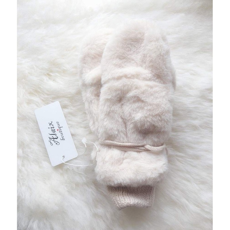 Laise Faux Fur Gloves, Cute, Mitten-Type, Fingerless Gloves, Knit, 2-Way,