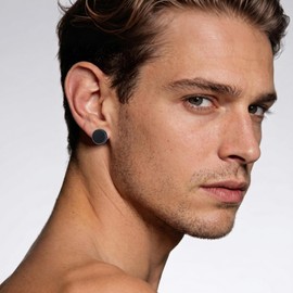 Viking Rune Stud Earrings 925 Sterling Silver Natural Black Onyx Flat Back Stud Earrings Jewelry Gifts Black Earrings for Men