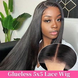 Bling Hair Ready To Go Glueless Wig Pre Bleached Knots Pre cut 5x5 Glueless Straight Human Hair Lace Closure Hair Wig For Beginners Easy To Wear 6x4 Lace Closure Human Hair Wig - Wig Styles: Glueless 5x5 Wig, Size: 16inch