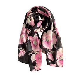 LumiSyne Scarf Herringbone Pattern Women's Flower Butterfly Printed Cotton Scarf Long Soft Scarf Women Lightweight Neckerchiefs Stole Sun Cream Shoulder Scarf Spring Summer Beach, Black Red Watercolor
