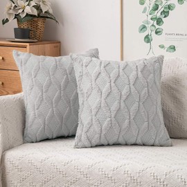 MIULEE Pack of 2 Embroidered Faux Wool Throw Pillow Covers Decorative Pillowcase Cushion Case for Couch Sofa Bedroom Car 16x16 Inch, Light Gray