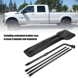 Spare Tire Tool Kit, Black Iron Super Duty Spare Tire Jack Lug Nut Wrench Handle Kit with Leather Case Replacement Spare Tire Repair Tool Fit for F250 350 450 550 2008-2016