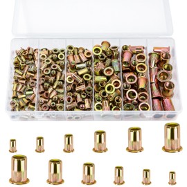 Set of 220 Rivet Nuts Assortment Set, Flat Head Threaded Rivets M3 M4 M5 M6 M8 M10 Blind Rivet Nuts Made of Galvanised Carbon Steel with Ribbed Body, Retractable Nuts