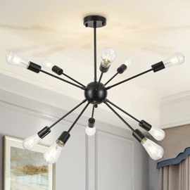 Yarra-Decor Sputnik Chandeliers 10-Light Ceiling Light Fixture Modern Industrial Vintage Hanging Lights, Pendant Lighting for Dining Room, Bedroom, Kitchen, Office, Adjustable Height (Black)