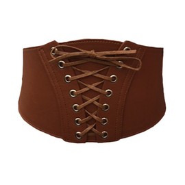 Ladies Waist Corset Cinched Belt (Large (UK 16-22), Brown)
