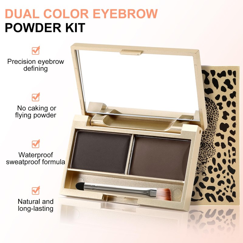 Boobeen Eyebrow Powder Kit, 2-color Waterproof Eyebrow Palette Makeup to