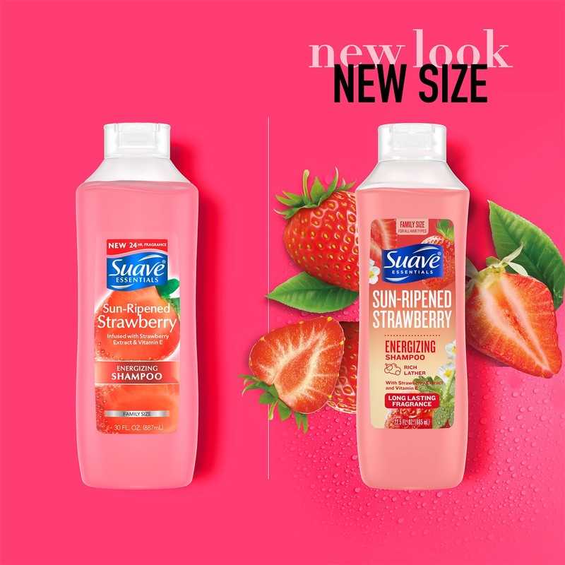 Suave Shampoo, Sun-Ripened Strawberry Family-Size – Energizing Shampoo with Strawberry