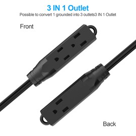 8 inch Short Power Extension Cord, HICITY 3 Outlet Extension Cord, 3 Prong Grounded Wire, SJT 16 AWG Flexible Power Cord, 13 Amp, 125V, 1625 Watts, Black - 2 Pack