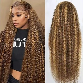 Peluca de cabello humano con encaje frontal degradado de 30 pulgadas, 13 x 6 HD, rubio miel 4/27, pelucas de cabello humano sin pegamento (rubio miel 