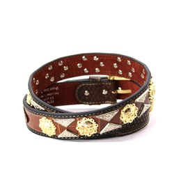West Star Texas Western Leather Belt Gold Berry with Triangular Silver Concho Decoration 2601D PRAYER CF WEAVE XL