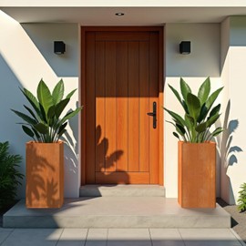 28 Inch Co rten Steel Planter-Modern Square Metal Outdoor Planters for Front Porch, Patio & Garden -Large Tall Planters (14" L X 14" L X 28" H)